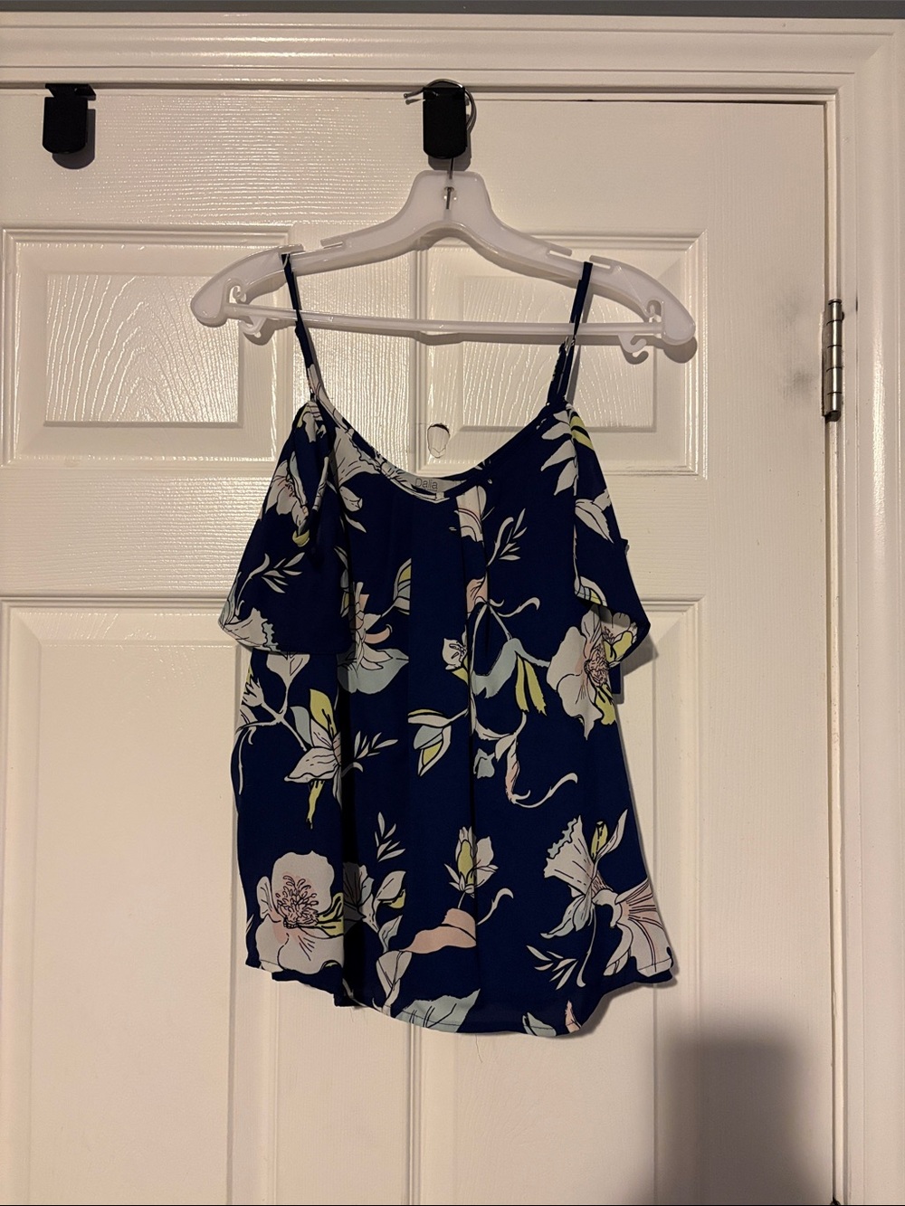 Dalia Navy Floral Ruffle Spaghetti-Strap Camisole